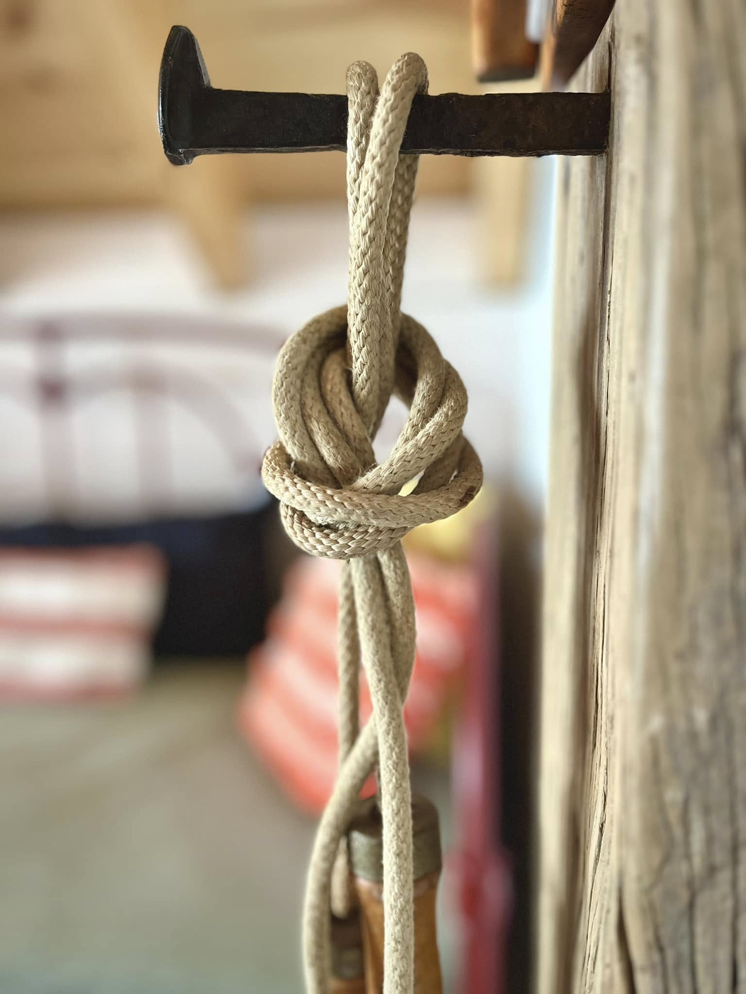 Knotted rope hanging from an iron hook